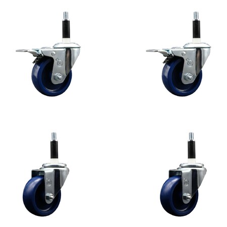 Service Caster 3.5'' SS Solid Poly Swivel 7/8'' Expanding Stem Caster Set 2 Total Lock Brakes, 4PK SCC-SSEXTTL20S3514-SPUS-2-S-2-78